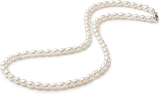 18K Gold Plated Freshwater Pearl Necklace for Women, 18 inch White Genuine Cultured Pearl Necklace Strand, Dainty Pearl Jewelry Beaded Necklace Gifts for Her