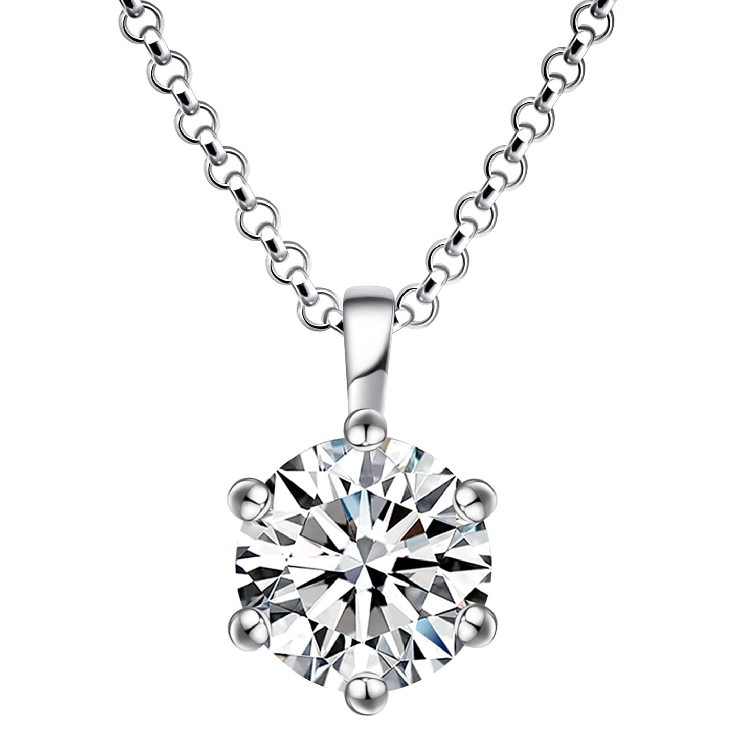 Impalsory Moissanite Pendant Necklace, 0.5ct 1ct 2ct Classic Round 6 Prong Solitaire Moissanite Necklace for Women 18K White Gold Plated Silver with 18 inch Chain