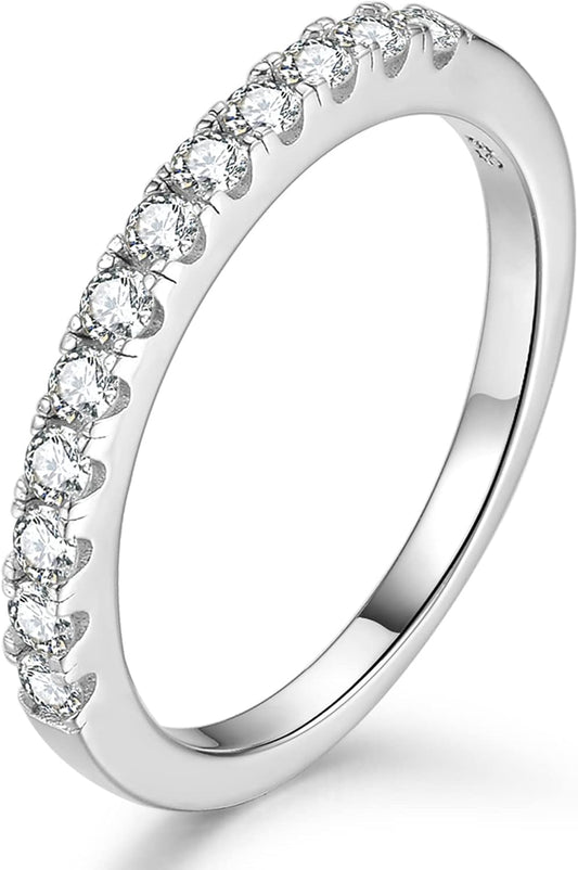 Impalsory Moissanite Wedding Band, Half Eternity Stackable Engagement Ring for Women 0.3ct D Color VVS Lab Created Moissanite Stone 18K White Gold Plated Sterling Silver Ring Size 3-11