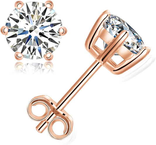 Moissanite Stud Earrings, 1ct-2ct Lab Created Moissanite Earrings for Women D Color VVS1 Clarity Brilliant Round Cut Moissanite 18K White Gold Plated 925 Sterling Silver Studs with Friction Back