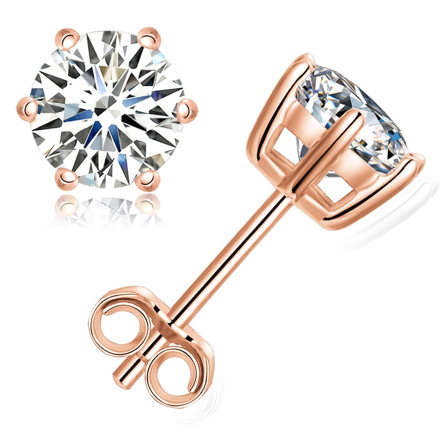 Moissanite Stud Earrings, 1ct-2ct Lab Created Moissanite Earrings for Women D Color VVS1 Clarity Brilliant Round Cut Moissanite 18K White Gold Plated 925 Sterling Silver Studs with Friction Back