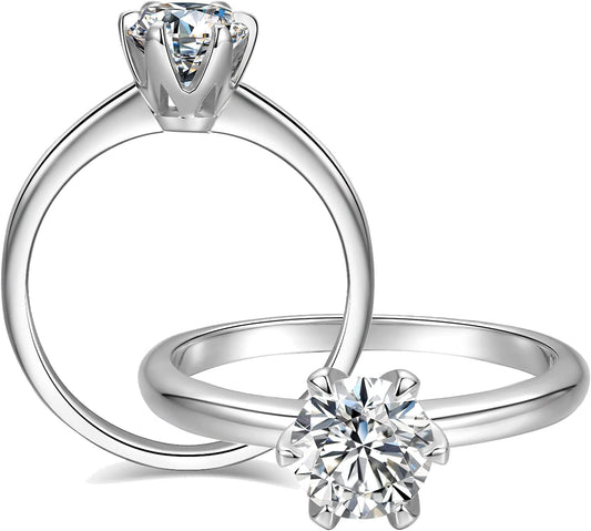 Impalsory Moissanite Engagement Ring, 1ct 6.5mm Round Lab Created Moissanite Solitaire Wedding Promise Rings for Women Men 18K White Gold Plated Sterling Silver Size 5-8