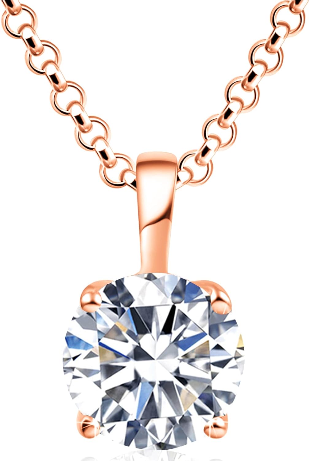925 Sterling Silver Necklace for Women, 1ct 6.5mm D Colorless Moissanite Necklace Round Brilliant Cut Solitaire Pendant Necklace Gold Plated Classic 4 Prong 18 Inch Chain Necklace