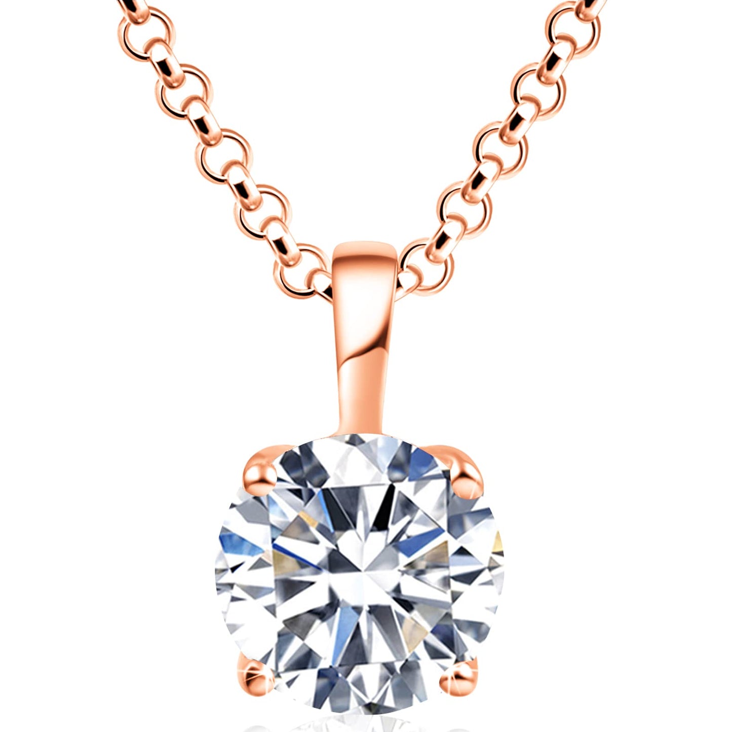 925 Sterling Silver Necklace for Women, 1ct 6.5mm D Colorless Moissanite Necklace Round Brilliant Cut Solitaire Pendant Necklace Gold Plated Classic 4 Prong 18 Inch Chain Necklace