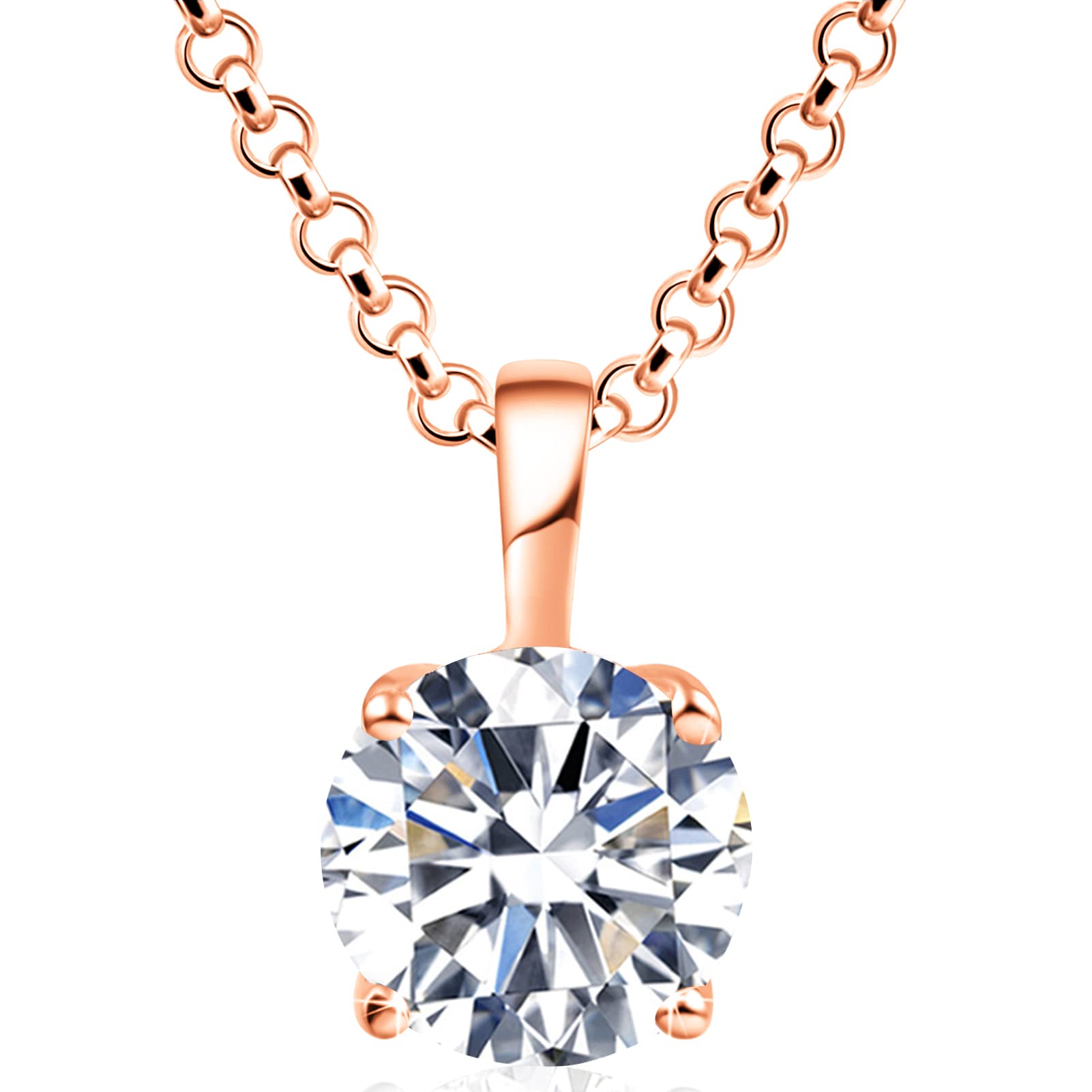 925 Sterling Silver Necklace for Women, 1ct 6.5mm D Colorless Moissanite Necklace Round Brilliant Cut Solitaire Pendant Necklace Gold Plated Classic 4 Prong 18 Inch Chain Necklace
