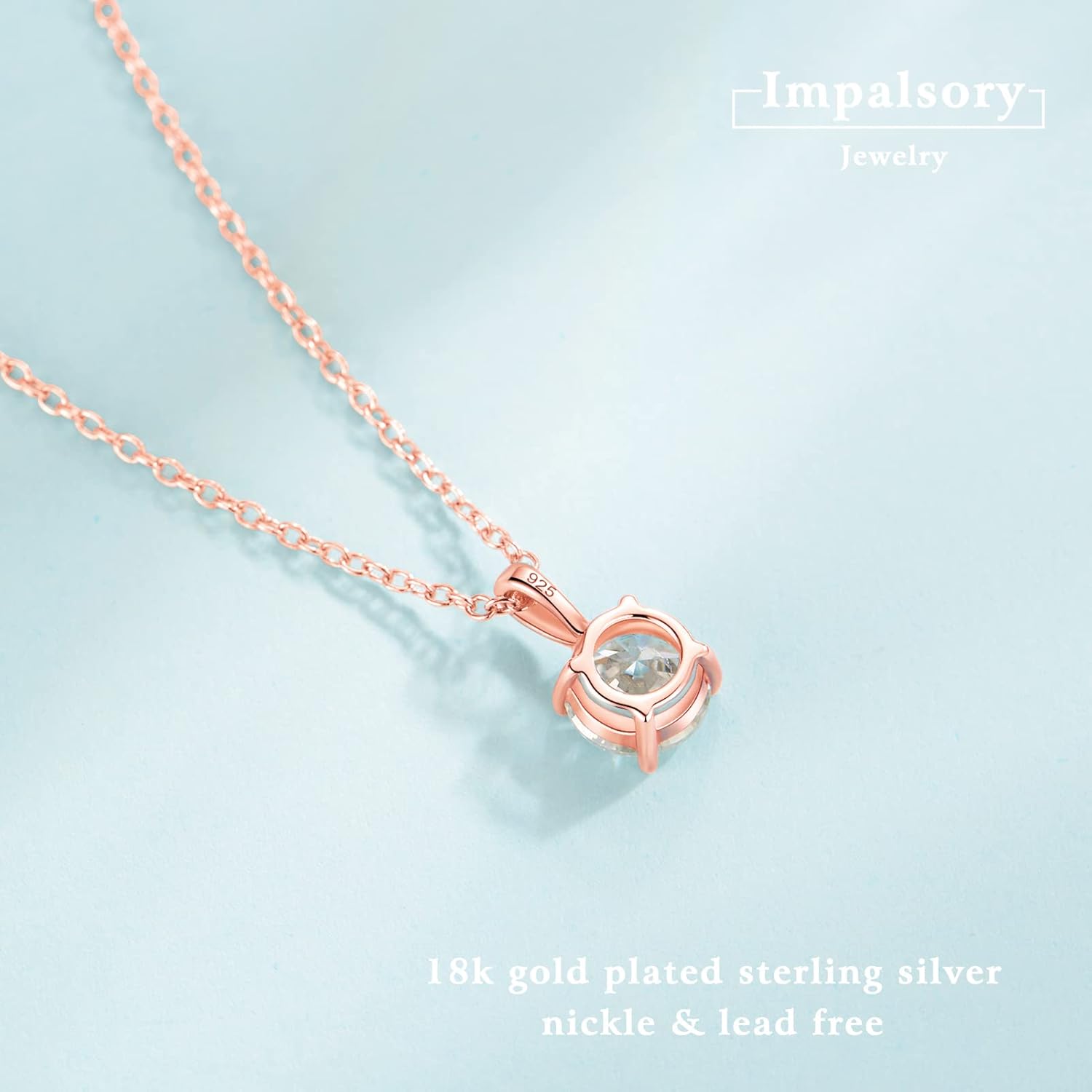 925 Sterling Silver Necklace for Women, 1ct 6.5mm D Colorless Moissanite Necklace Round Brilliant Cut Solitaire Pendant Necklace Gold Plated Classic 4 Prong 18 Inch Chain Necklace