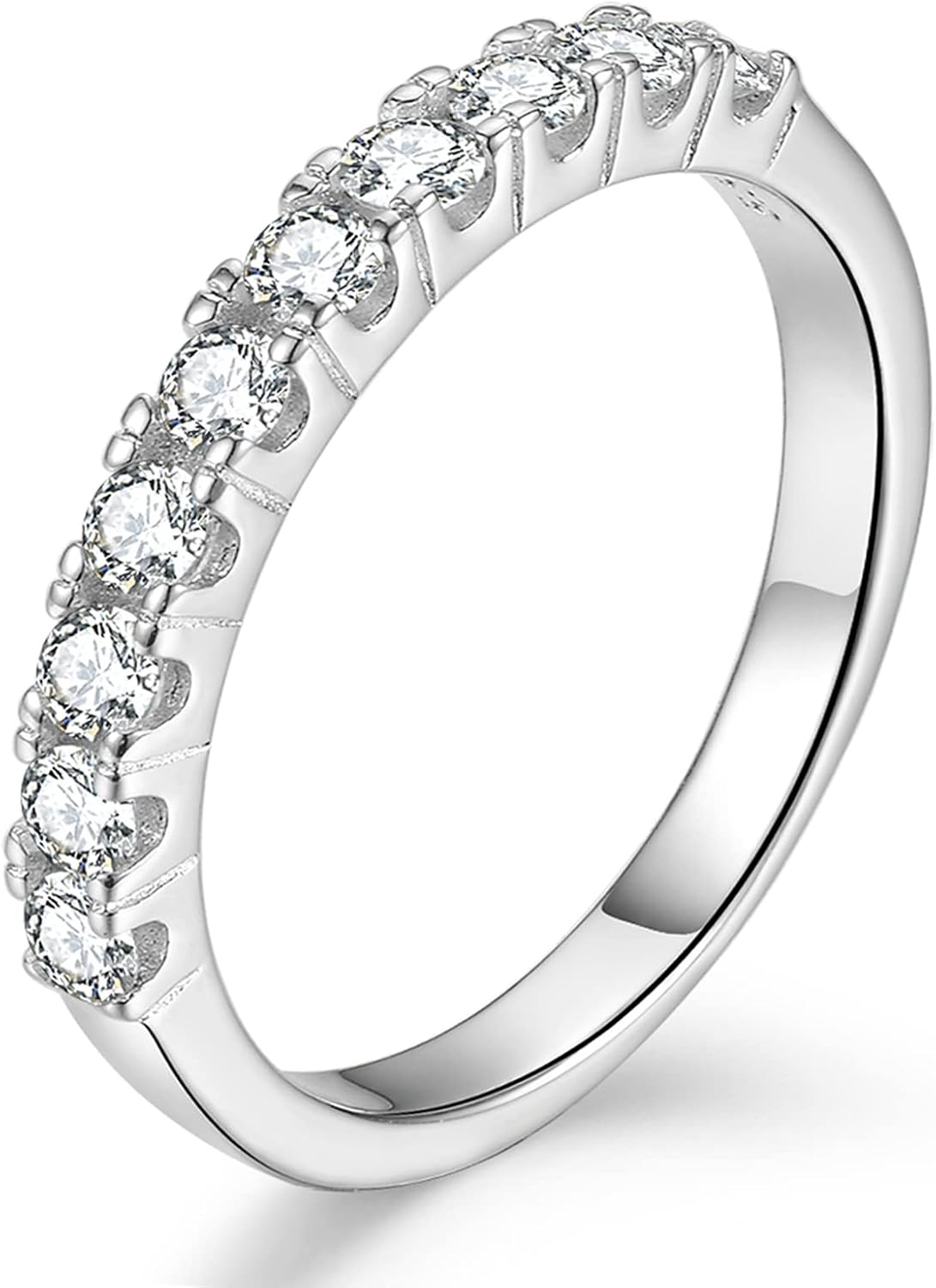 Impalsory Moissanite Eternity Ring, Wedding Band for Women 0.4ct Lab Created Moissanite Half Eternity Wedding Band 18K White Gold Plated Sterling Silver Stackable Ring Size 3-11
