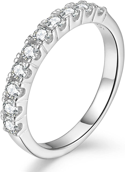 Impalsory Moissanite Eternity Ring, Wedding Band for Women 0.4ct Lab Created Moissanite Half Eternity Wedding Band 18K White Gold Plated Sterling Silver Stackable Ring Size 3-11