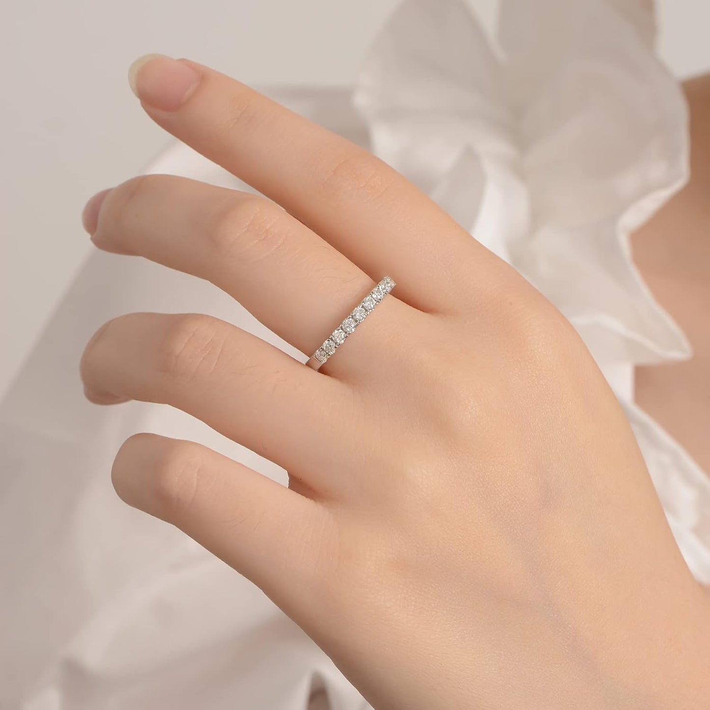Impalsory Moissanite Eternity Ring, Wedding Band for Women 0.4ct Lab Created Moissanite Half Eternity Wedding Band 18K White Gold Plated Sterling Silver Stackable Ring Size 3-11
