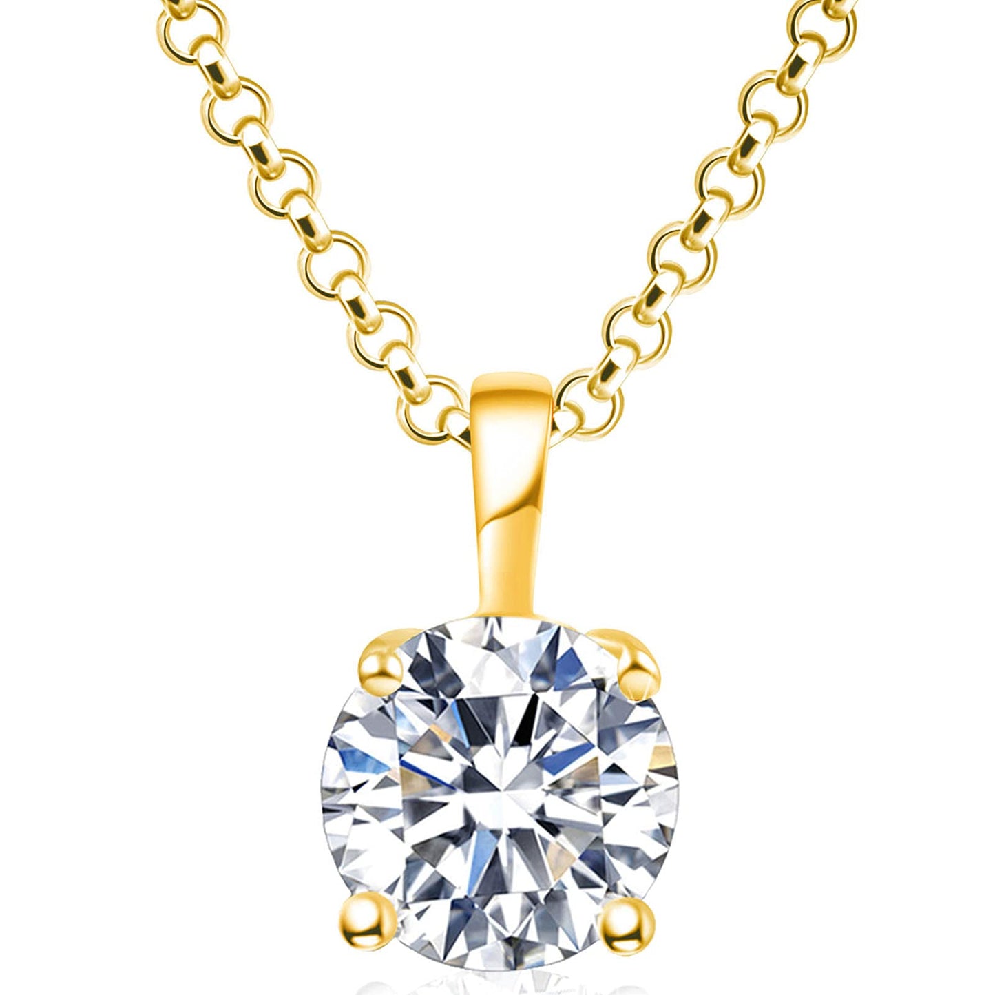 925 Sterling Silver Necklace for Women, 1ct 6.5mm D Colorless Moissanite Necklace Round Brilliant Cut Solitaire Pendant Necklace Gold Plated Classic 4 Prong 18 Inch Chain Necklace