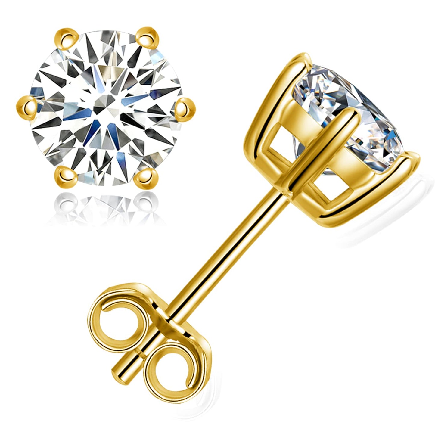 Moissanite Stud Earrings, 1ct-2ct Lab Created Moissanite Earrings for Women D Color VVS1 Clarity Brilliant Round Cut Moissanite 18K White Gold Plated 925 Sterling Silver Studs with Friction Back