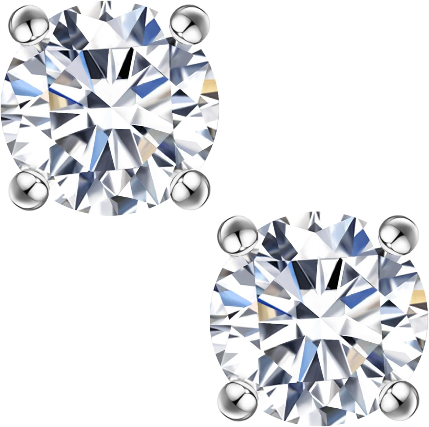 Moissanite Stud Earrings, 0.6ct-2ct DF Color Brilliant Round Cut Lab Created Moissanite Earrings 18K White Gold Plated Silver Friction Back for Women Men