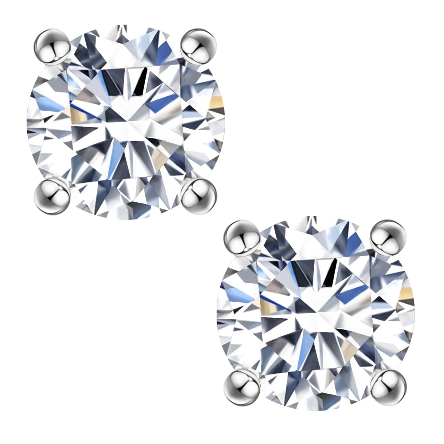 Moissanite Stud Earrings, 0.6ct-2ct DF Color Brilliant Round Cut Lab Created Moissanite Earrings 18K White Gold Plated Silver Friction Back for Women Men
