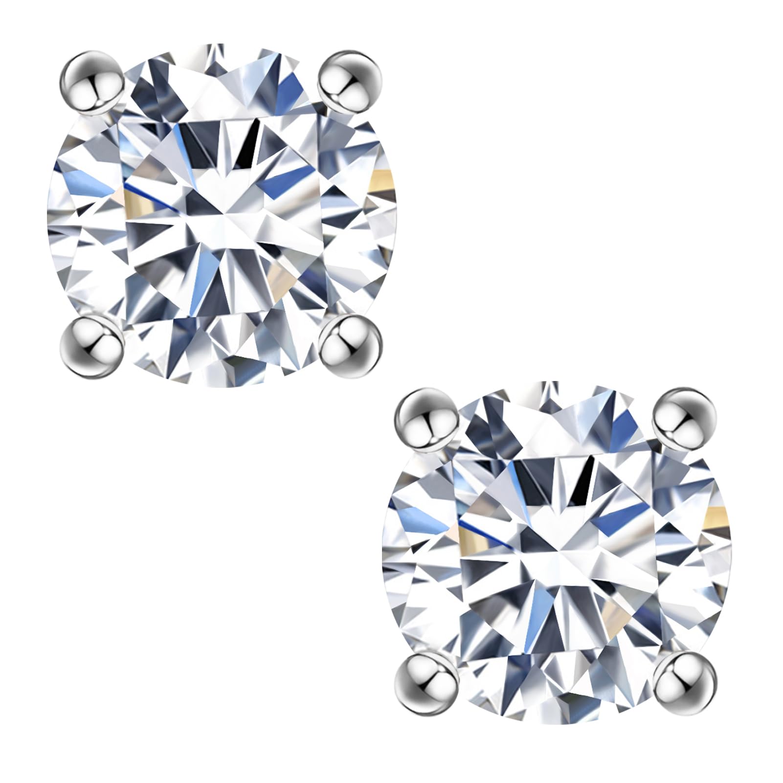 Moissanite Stud Earrings, 0.6ct-2ct DF Color Brilliant Round Cut Lab Created Moissanite Earrings 18K White Gold Plated Silver Friction Back for Women Men