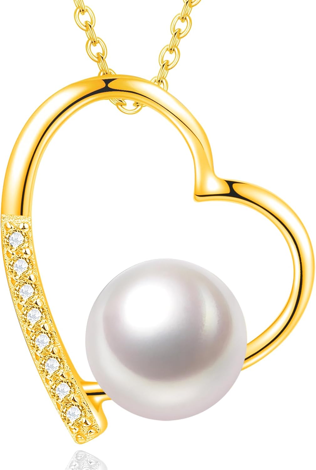 Heart Pearl Necklace for Women, S925 Sterling Silver Birthstone Necklace for Women Anniversary Birthday Mothers Day Valentine's Day Christmas Jewelry Gifts Real 8-8.5mm White Freshwater Cultured Pearls Pendant Gift for Wife Mom