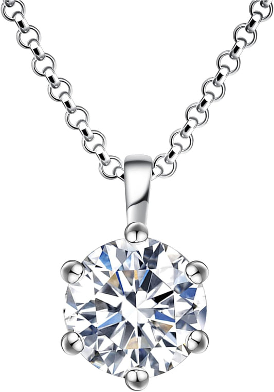 Impalsory Moissanite Necklace, 0.5ct Round Solitaire Moissanite Necklace for Women Mom Wife 18K White Gold Plated Sterling Silver