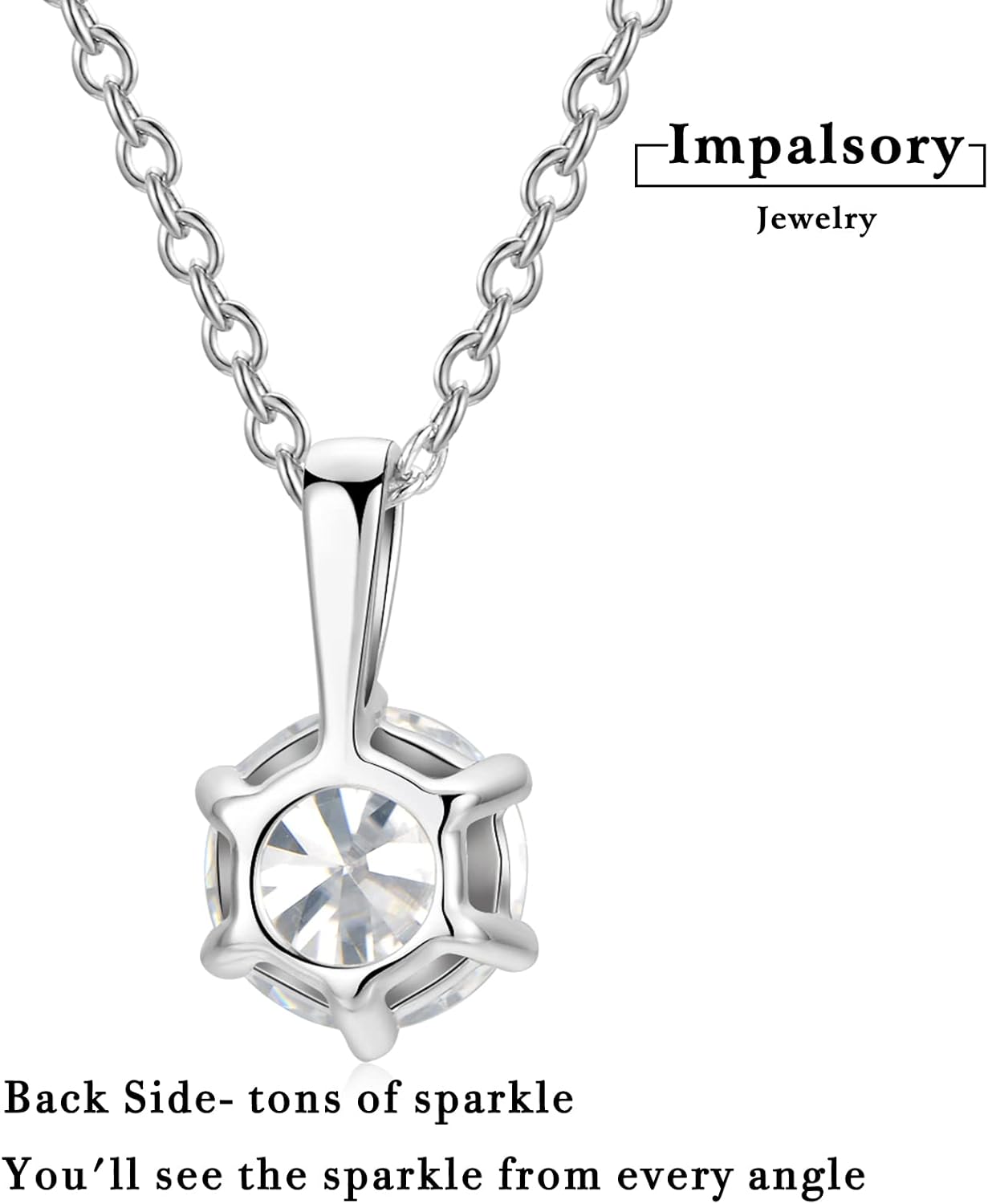 Impalsory Moissanite Pendant Necklace, 0.5ct 1ct 2ct Classic Round 6 Prong Solitaire Moissanite Necklace for Women 18K White Gold Plated Silver with 18 inch Chain