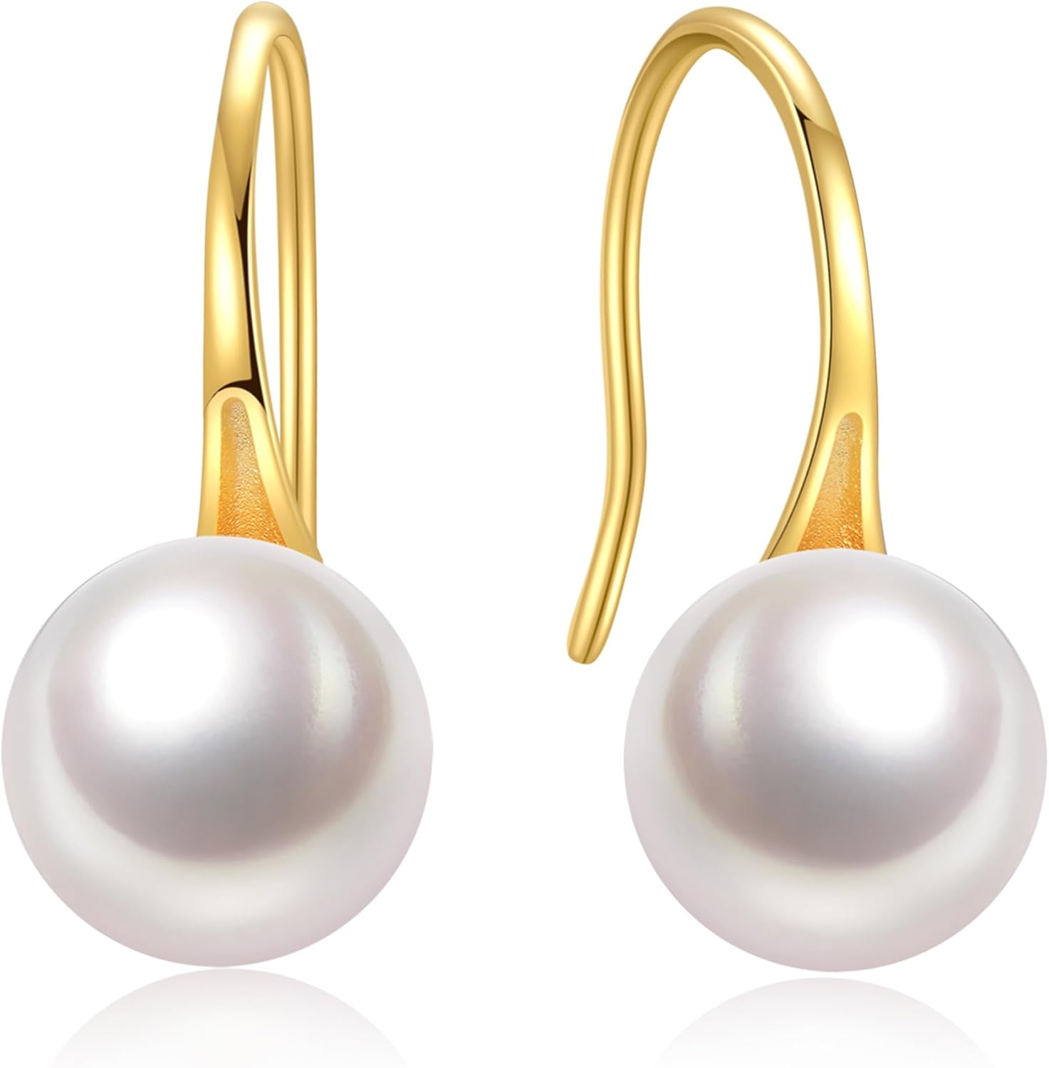 Impalsory Pearl Dangle Drop Earrings, 18K Gold Plated 925 Sterling Silver Earrings for Women, 7-7.5mm White Freshwater Pearls