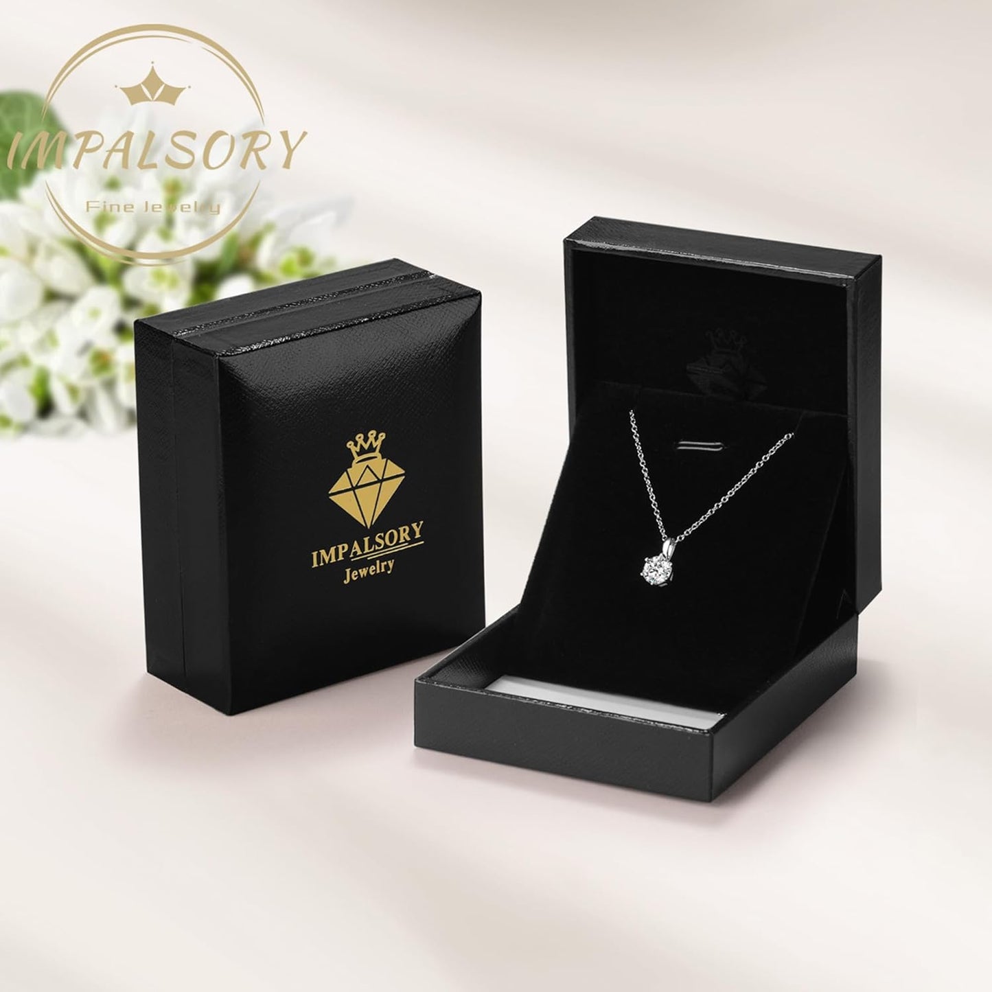 Impalsory Moissanite Pendant Necklace, 0.5ct 1ct 2ct Classic Round 6 Prong Solitaire Moissanite Necklace for Women 18K White Gold Plated Silver with 18 inch Chain