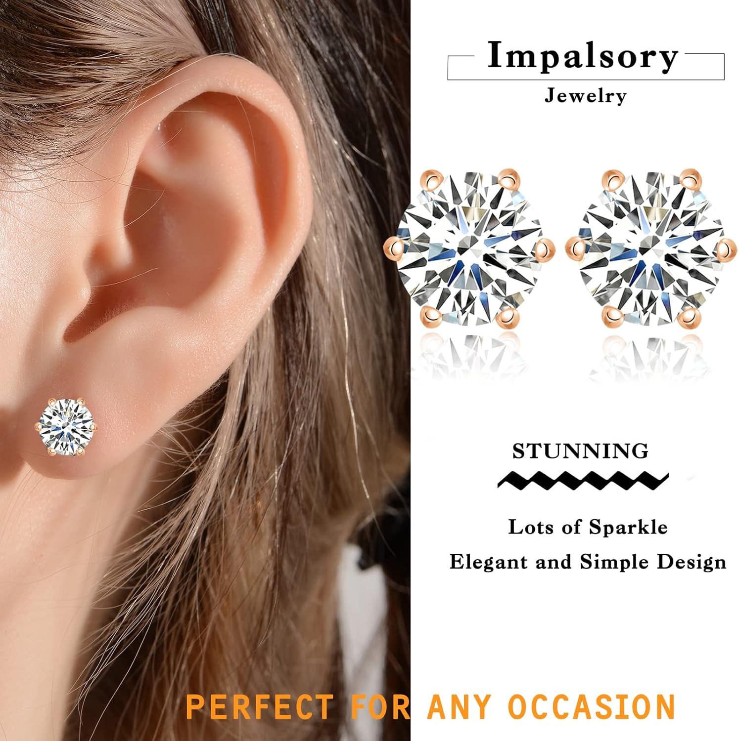 Moissanite Stud Earrings, 1ct-2ct Lab Created Moissanite Earrings for Women D Color VVS1 Clarity Brilliant Round Cut Moissanite 18K White Gold Plated 925 Sterling Silver Studs with Friction Back
