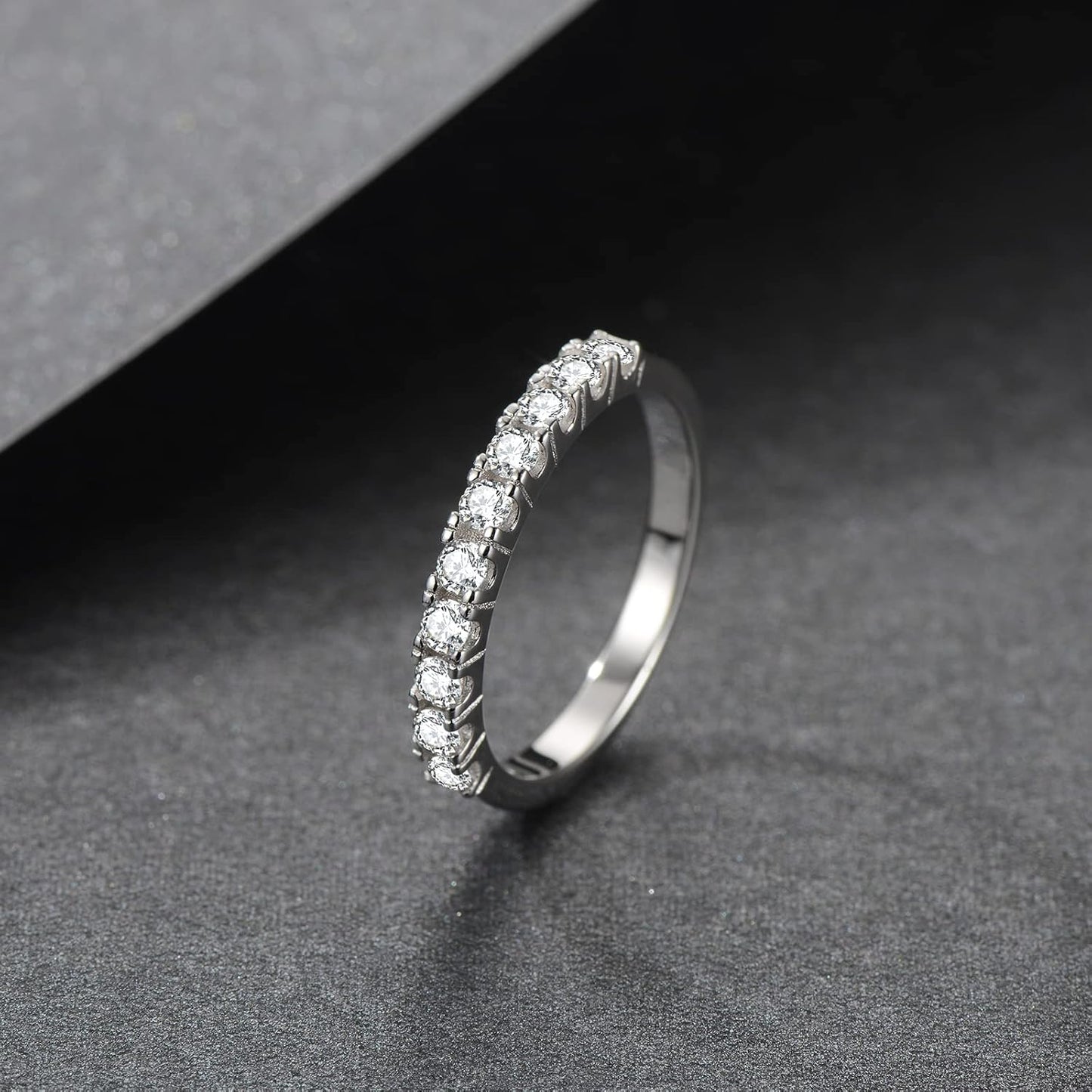 Impalsory Moissanite Eternity Ring, Wedding Band for Women 0.4ct Lab Created Moissanite Half Eternity Wedding Band 18K White Gold Plated Sterling Silver Stackable Ring Size 3-11