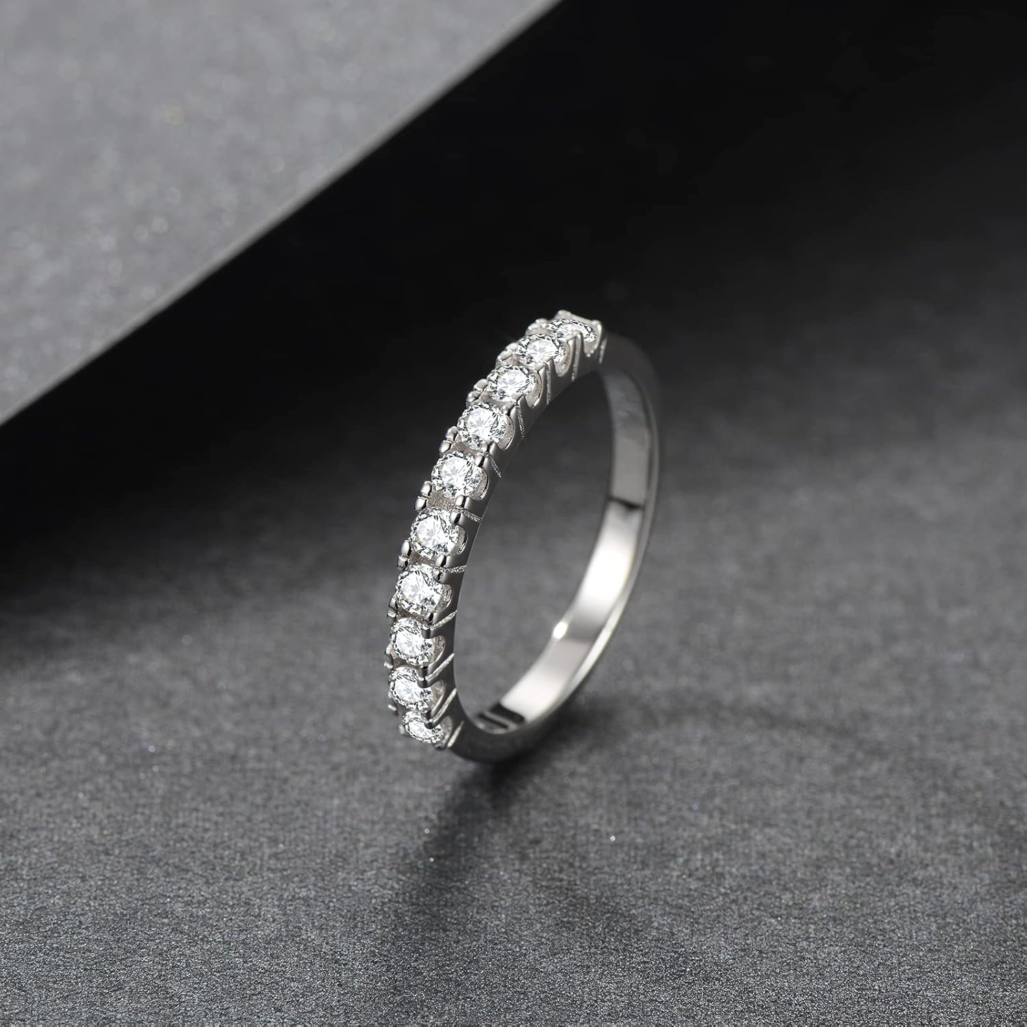 Impalsory Moissanite Eternity Ring, Wedding Band for Women 0.4ct Lab Created Moissanite Half Eternity Wedding Band 18K White Gold Plated Sterling Silver Stackable Ring Size 3-11