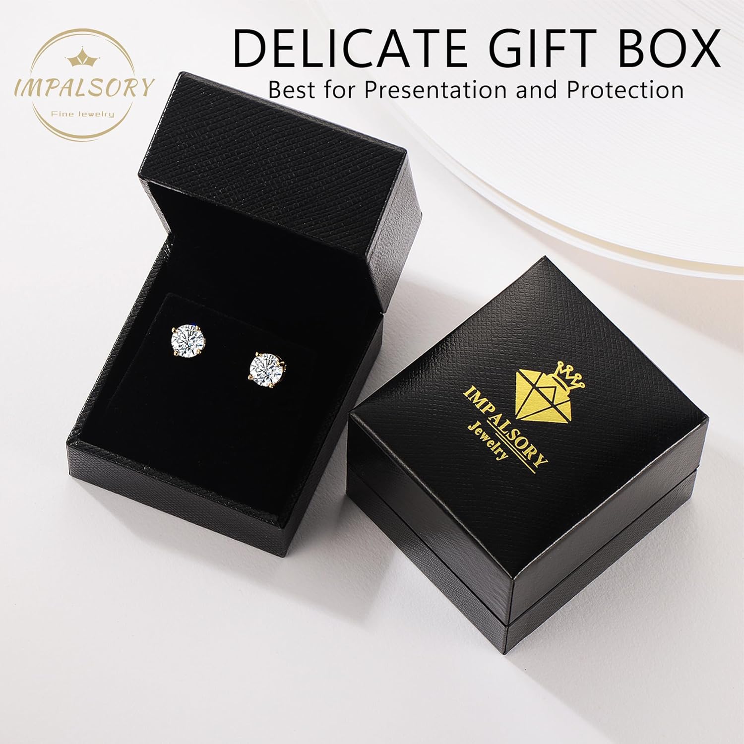 Moissanite Earrings, 2ct 6.5mm D Color Round Brilliant Cut Lab Created Moissanite Earrings 18K Yellow Gold Plated Sterling Silver Push Back for Women Girls Men