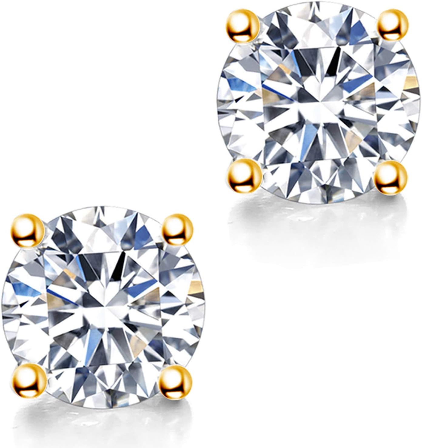 Moissanite Earrings, 2ct 6.5mm D Color Round Brilliant Cut Lab Created Moissanite Earrings 18K Yellow Gold Plated Sterling Silver Push Back for Women Girls Men