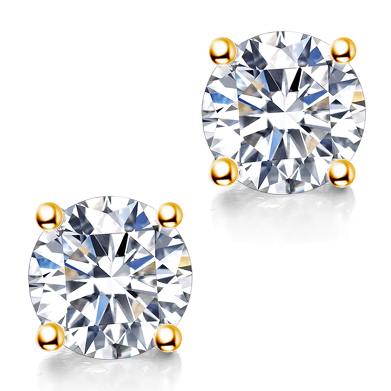 Moissanite Earrings, 2ct 6.5mm D Color Round Brilliant Cut Lab Created Moissanite Earrings 18K Yellow Gold Plated Sterling Silver Push Back for Women Girls Men