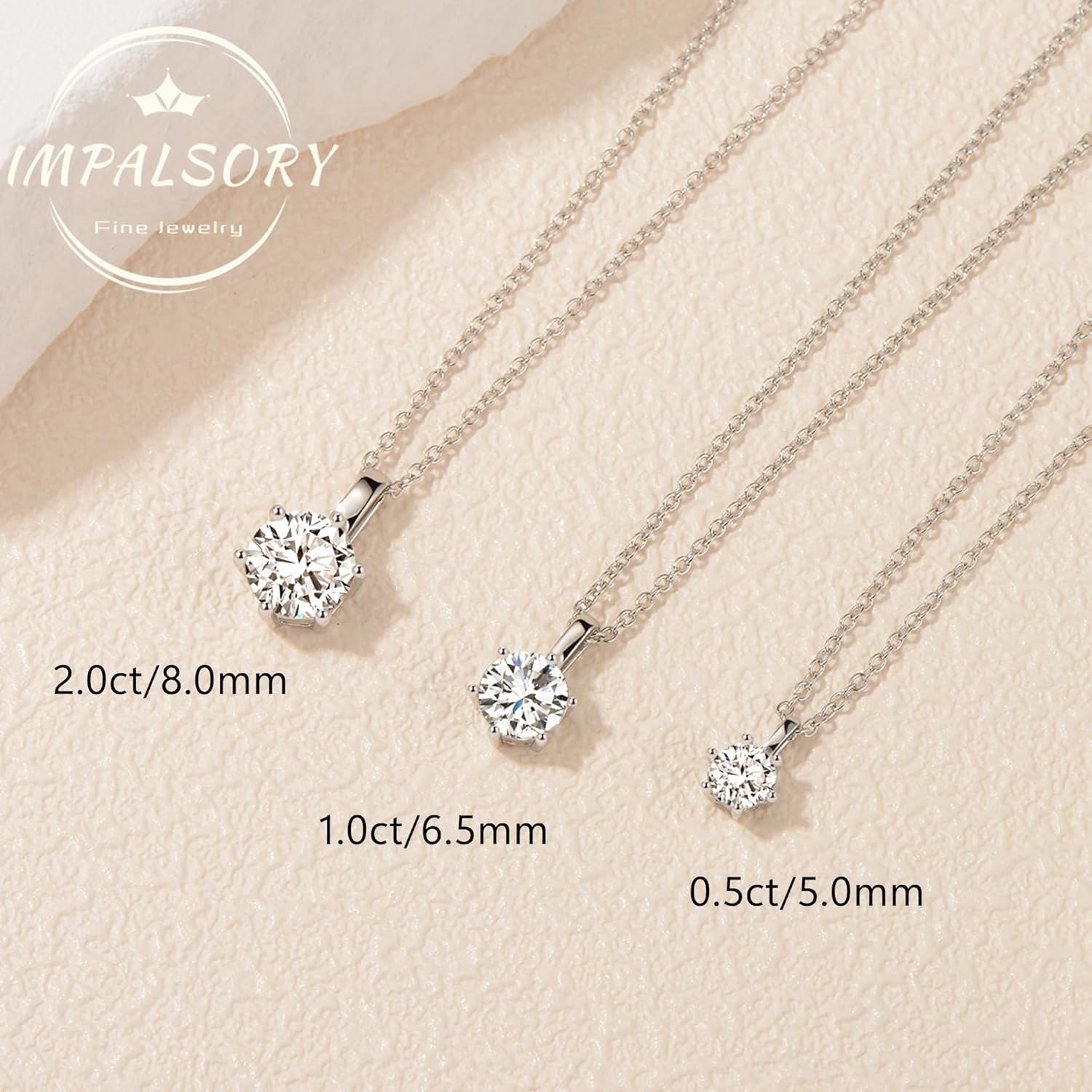 Impalsory Moissanite Pendant Necklace, 0.5ct 1ct 2ct Classic Round 6 Prong Solitaire Moissanite Necklace for Women 18K White Gold Plated Silver with 18 inch Chain